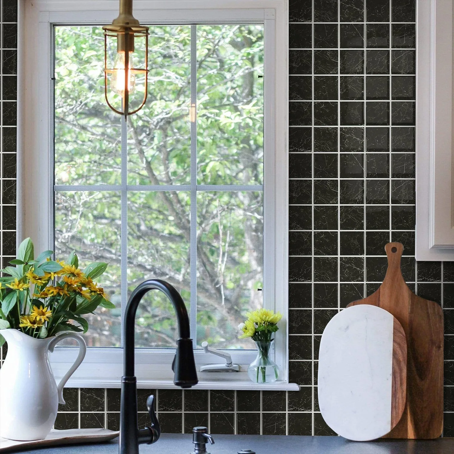 Black Marble Square Peel and Stick Backsplash Tile - Thicker Design — view 3