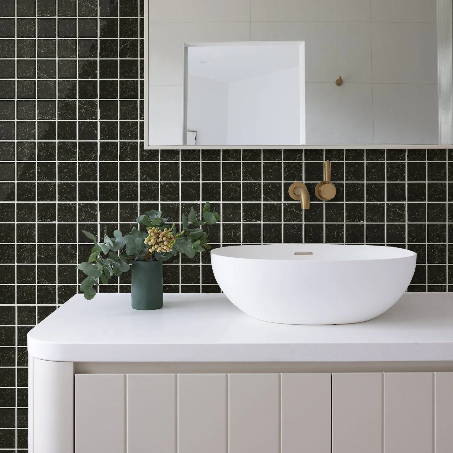 Black Marble Square Peel and Stick Backsplash Tile - Thicker Design — view 5