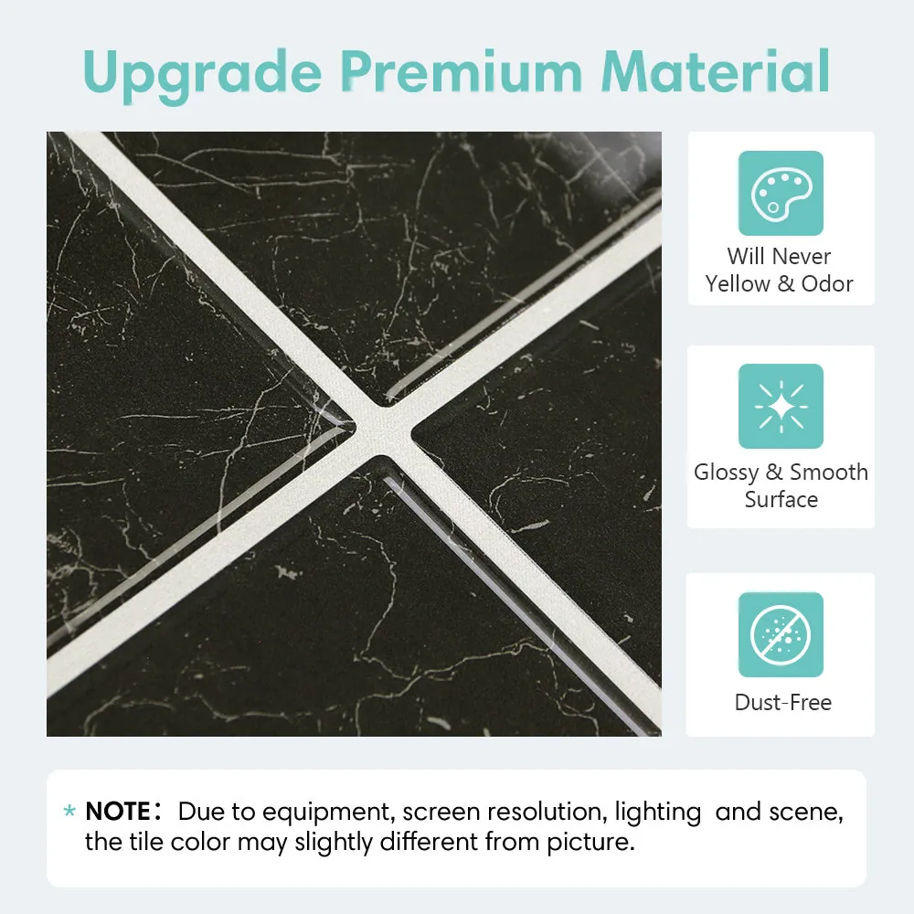 Black Marble Square Peel and Stick Backsplash Tile - Thicker Design — view 6