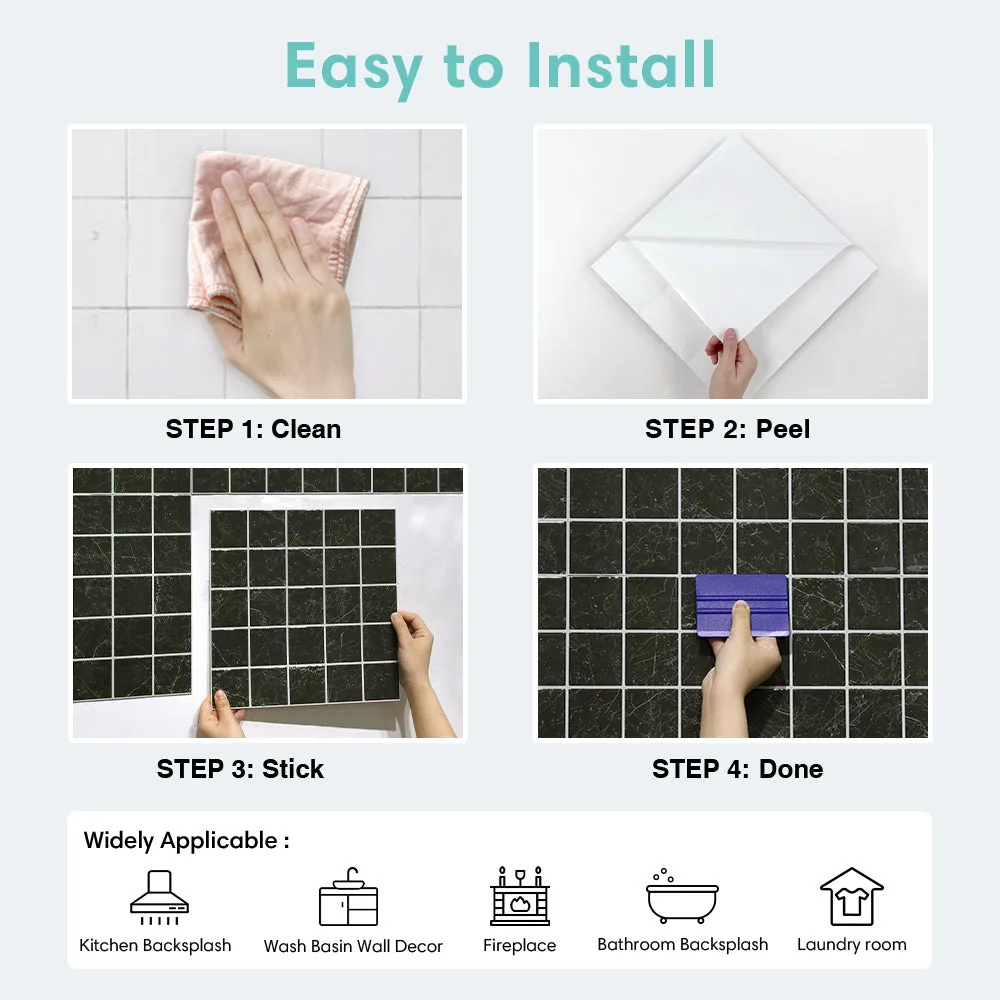 Black Marble Square Peel and Stick Backsplash Tile - Thicker Design — view 8