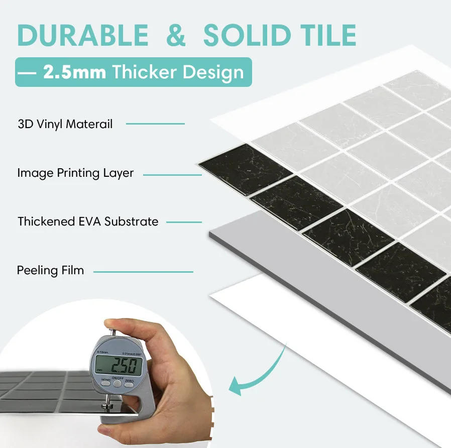 Black Marble Square Peel and Stick Backsplash Tile - Thicker Design — view 9