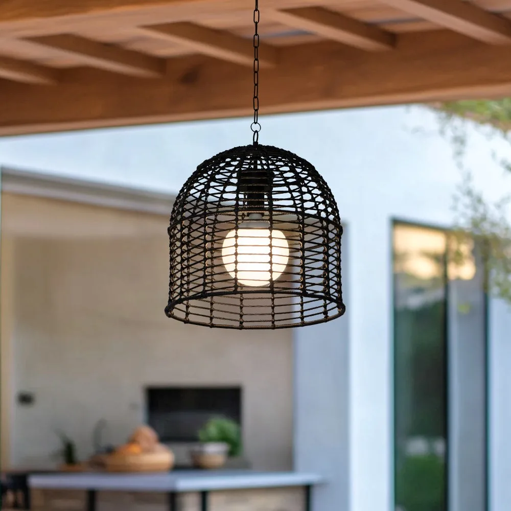 Black Wicker Outdoor Chandelier with Remote - Transform Your Patio into a Luxury Retreat