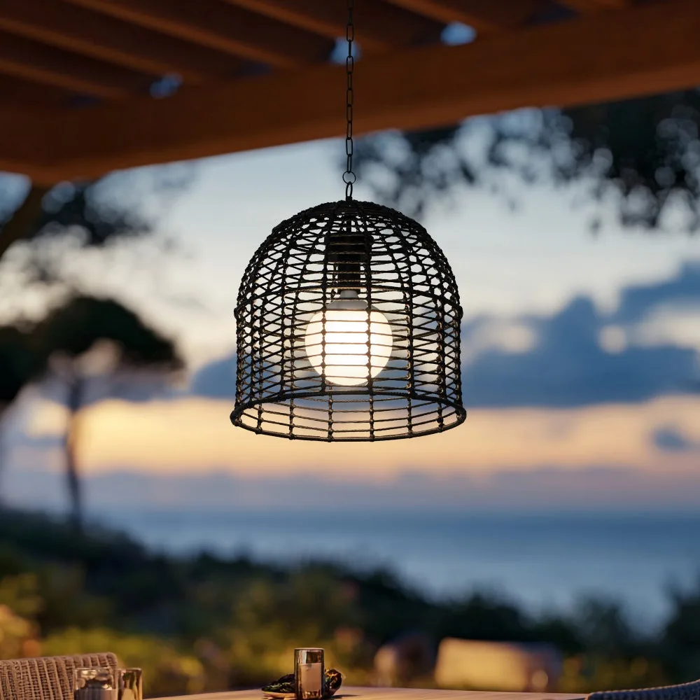 Black Wicker Outdoor Chandelier with Remote - Transform Your Patio into a Luxury Retreat — view 2