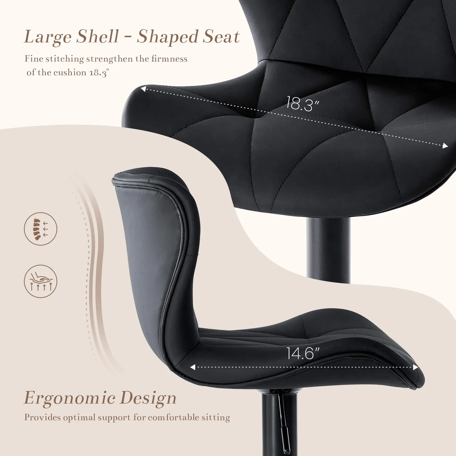 Elegant Diamond-Quilted Faux Leather Bar Stools Set of 2 - Luxe Black Kitchen Seating — view 7