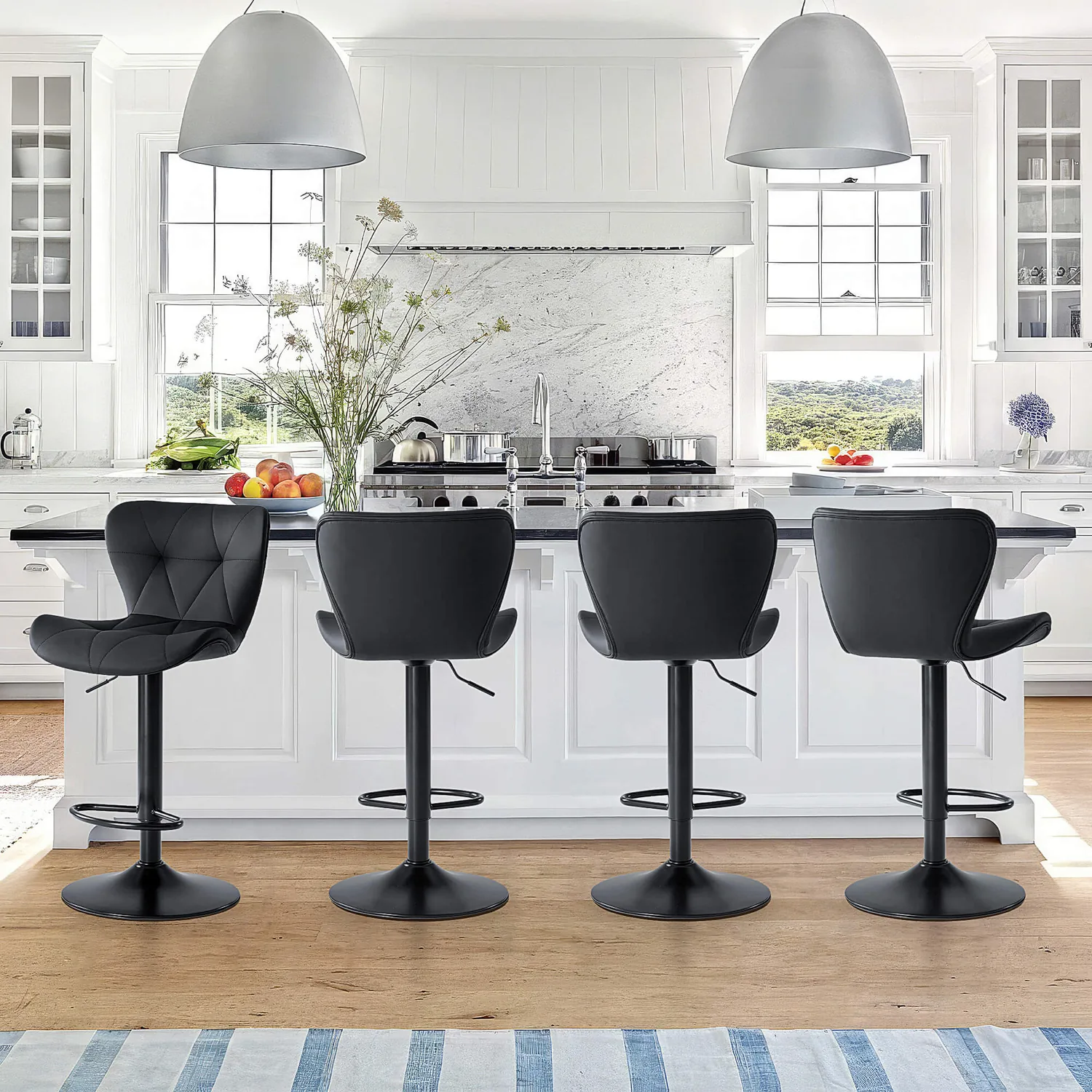 Elegant Gray Diamond-Quilted Faux Leather Bar Stools - Luxe Kitchen Seating Set of 4 — view 6