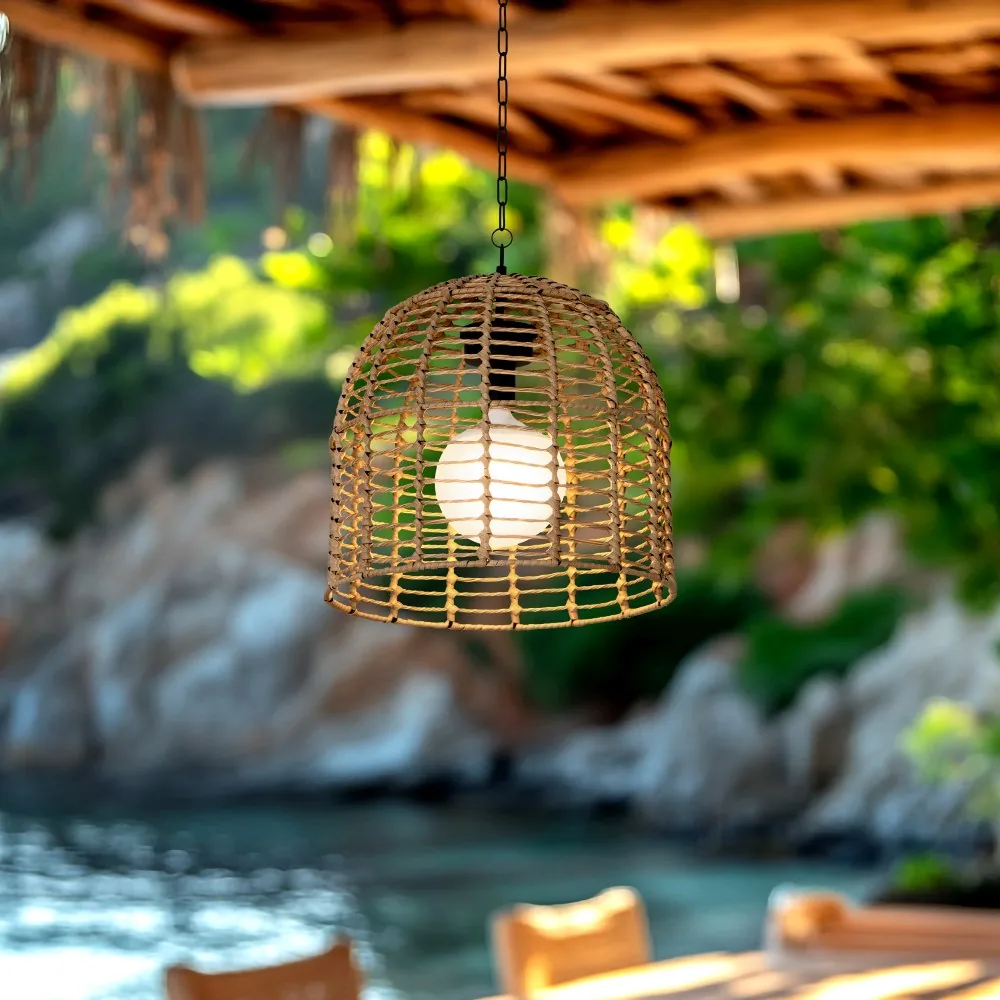 Elegant Wicker Outdoor Chandelier with Remote - Transform Your Patio into Paradise