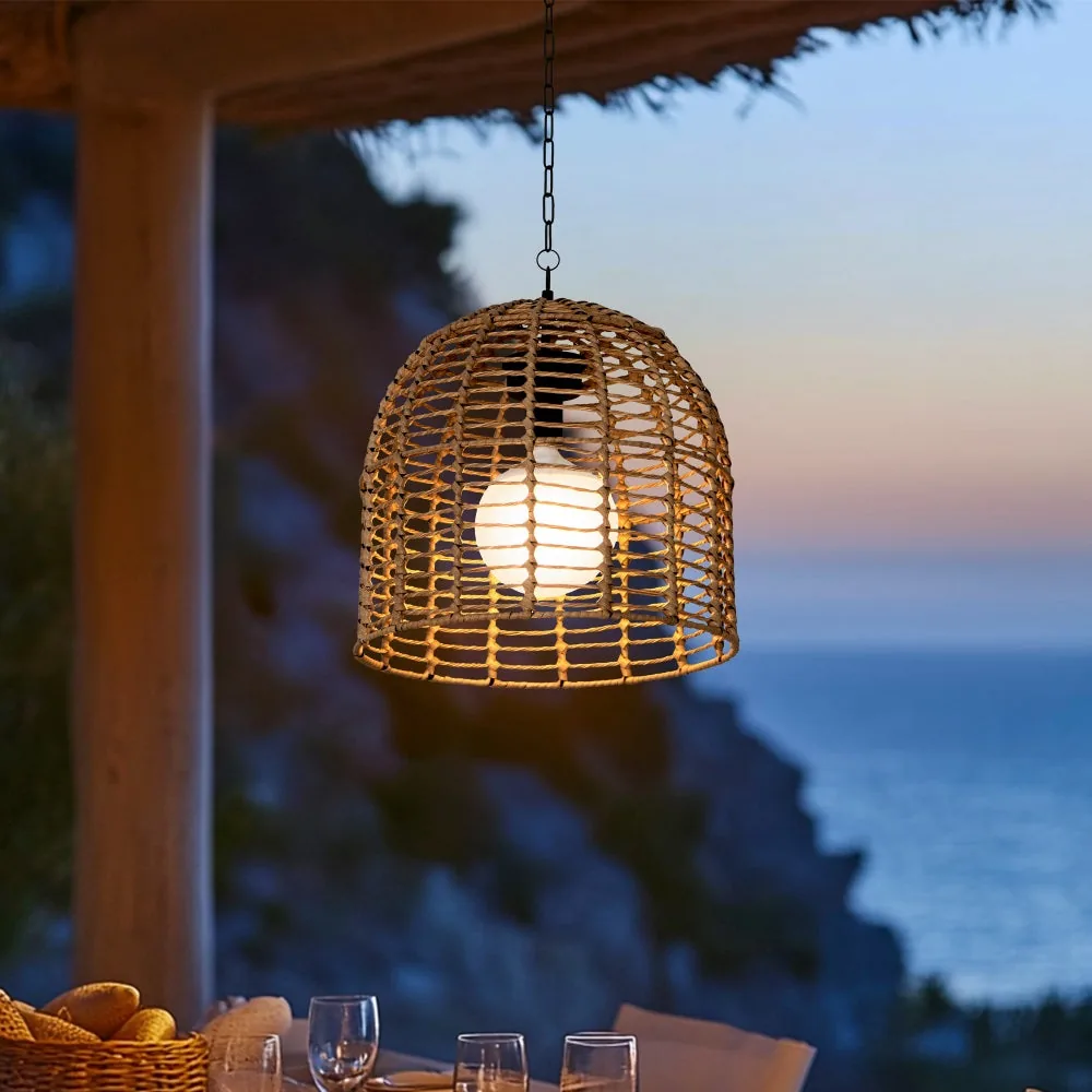 Sunjoy · Elegant Wicker Outdoor Chandelier with Remote - Transform Your Patio into Paradise