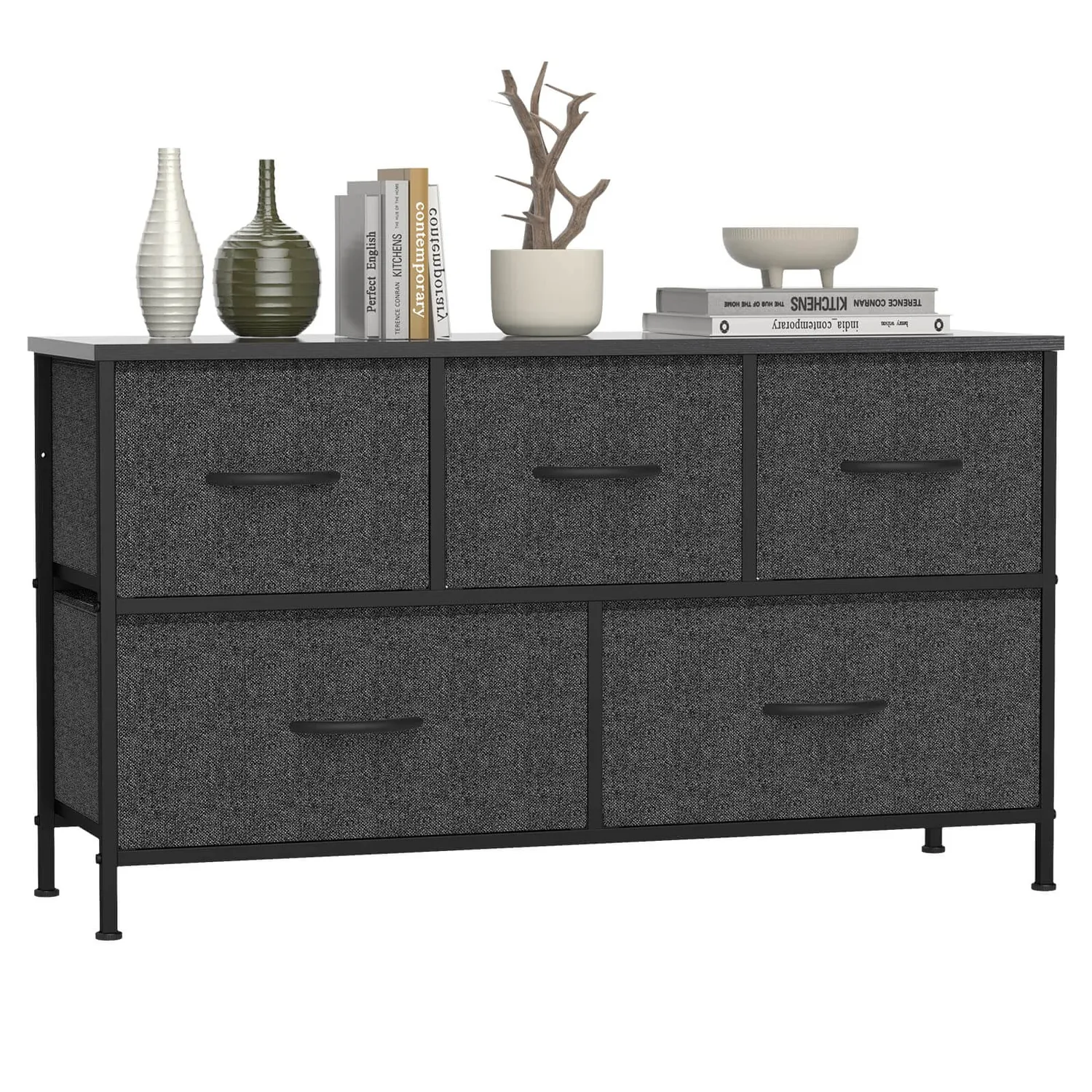 Elevate Your Bedroom with this Stunning Brown Storage Cabinet & Metal Frame Dresser — main image