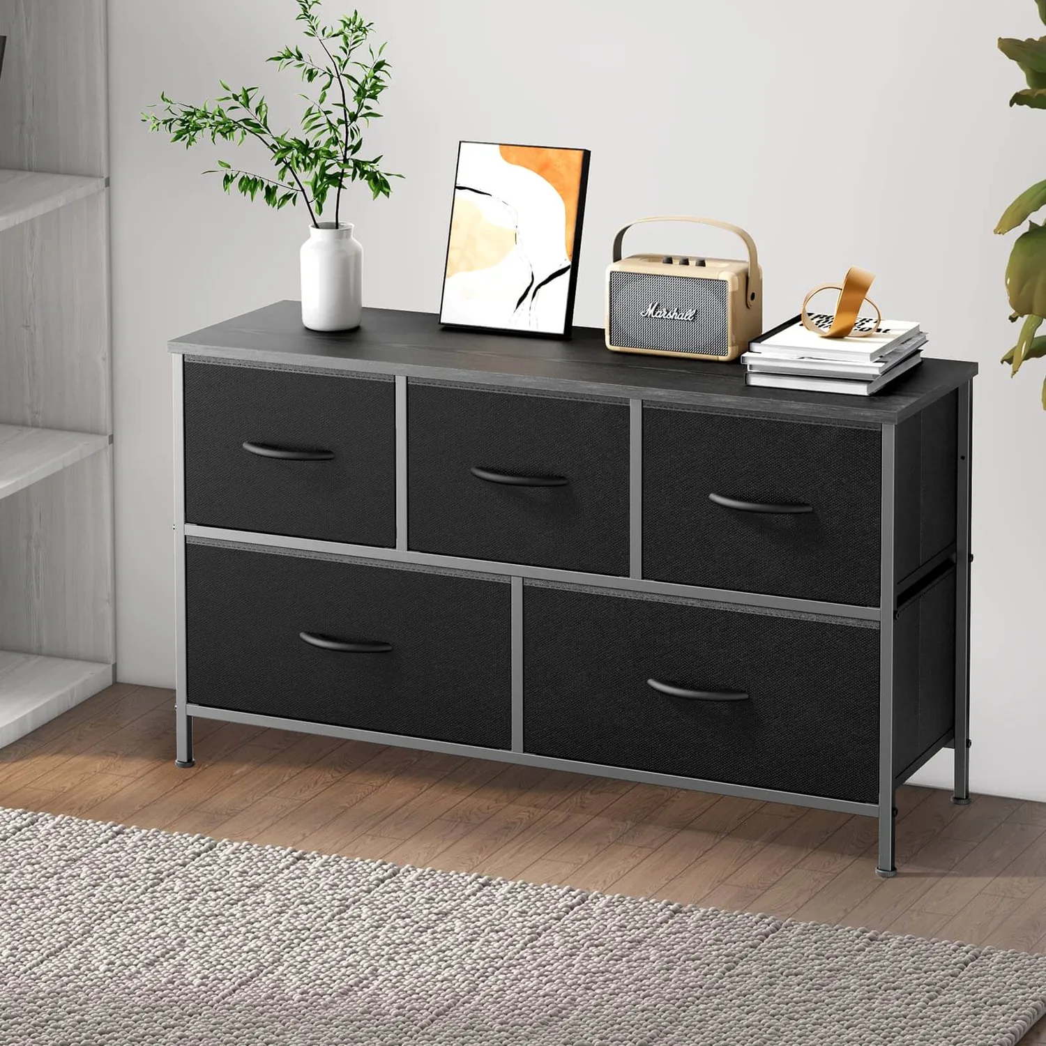 Elevate Your Bedroom with this Stunning Brown Storage Cabinet & Metal Frame Dresser — view 2