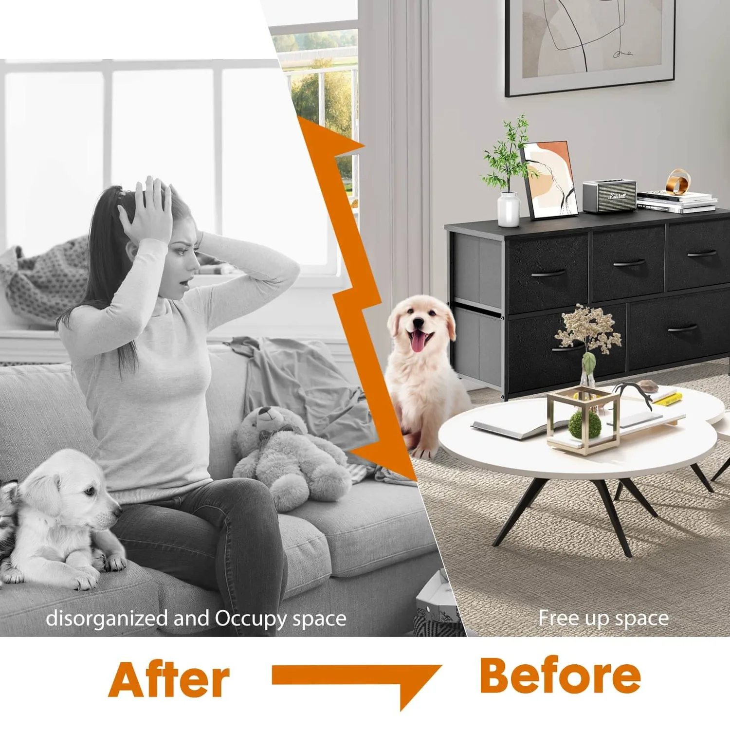 Elevate Your Bedroom with this Stunning Brown Storage Cabinet & Metal Frame Dresser — view 5