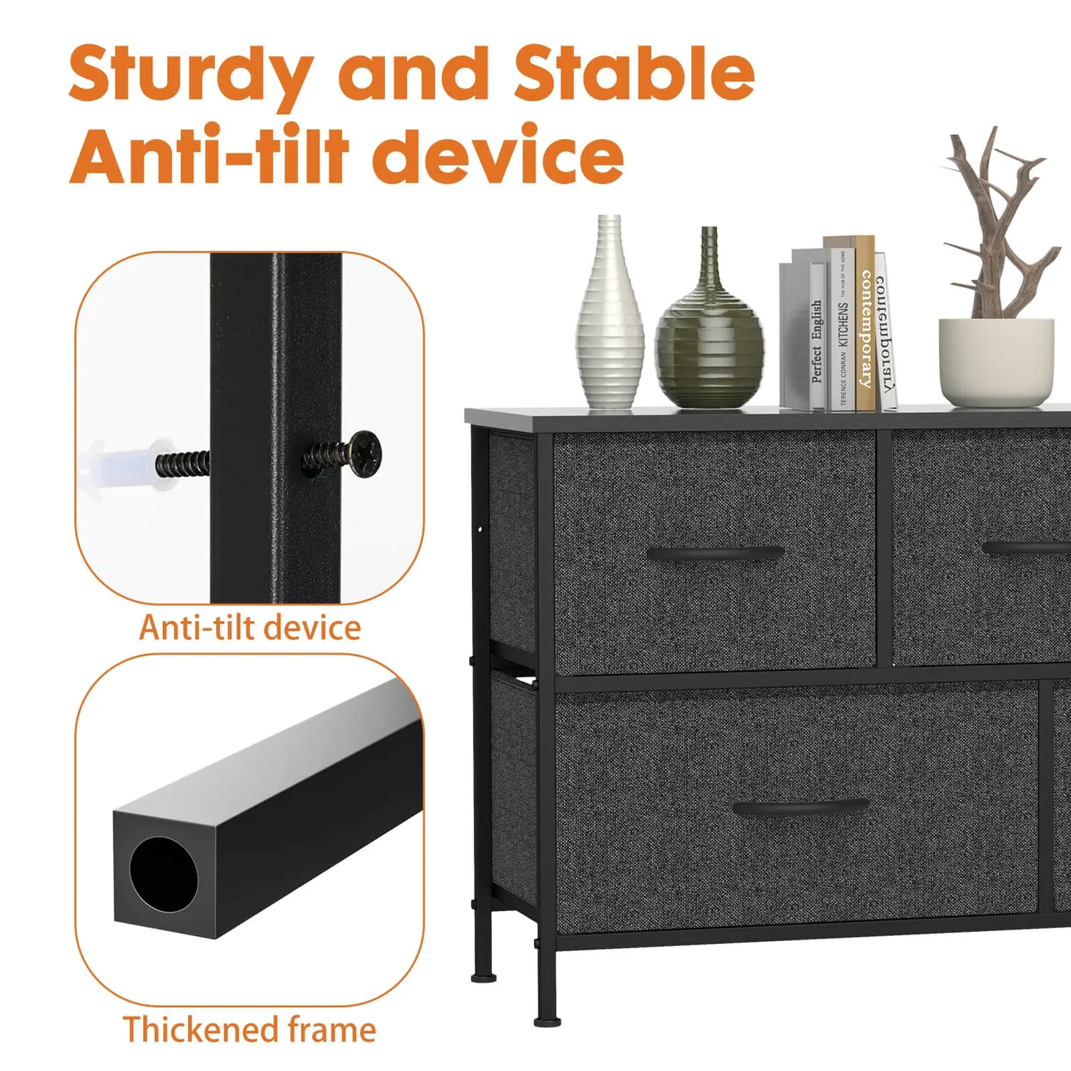 Elevate Your Bedroom with this Stunning Brown Storage Cabinet & Metal Frame Dresser — view 6