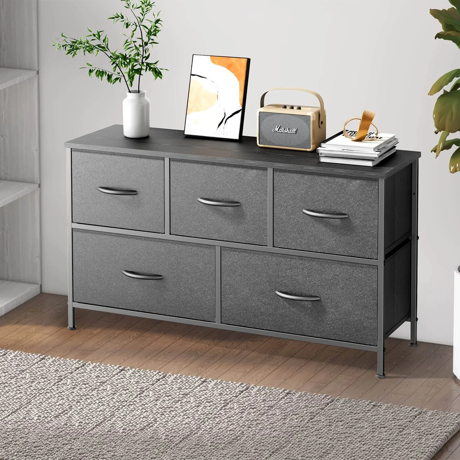 Elevate Your Bedroom with this Stunning Brown Storage Cabinet & Metal Frame Dresser — view 10