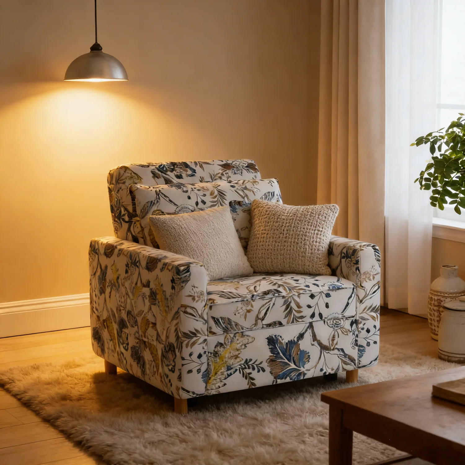 Floral Convertible Chair Bed 36" - Modern Scandinavian Sleeper Sofa for Small Spaces