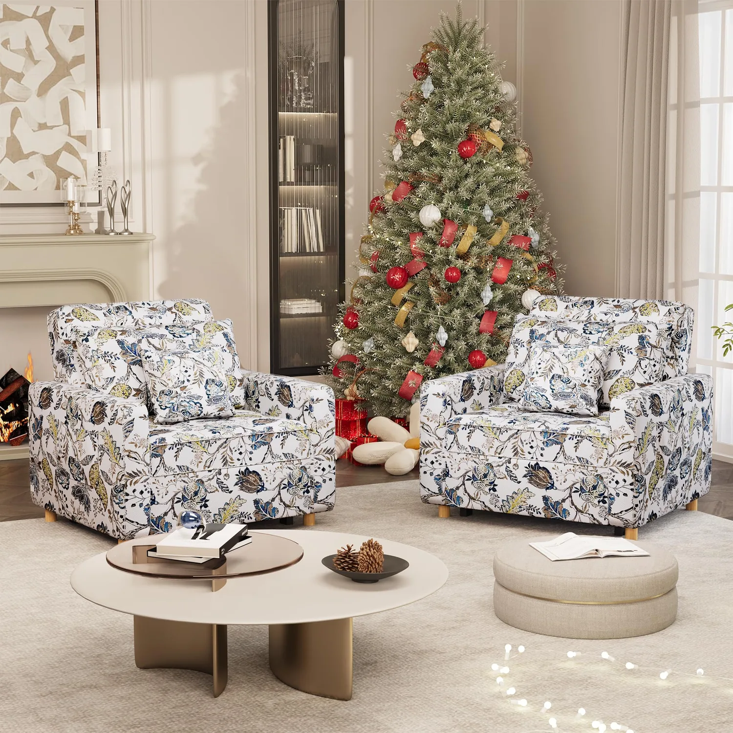 Floral Convertible Chair Bed 36" - Modern Scandinavian Sleeper Sofa for Small Spaces — view 5