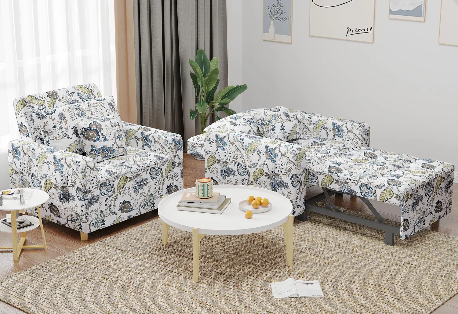 Floral Convertible Chair Bed 36" - Modern Scandinavian Sleeper Sofa for Small Spaces — view 7