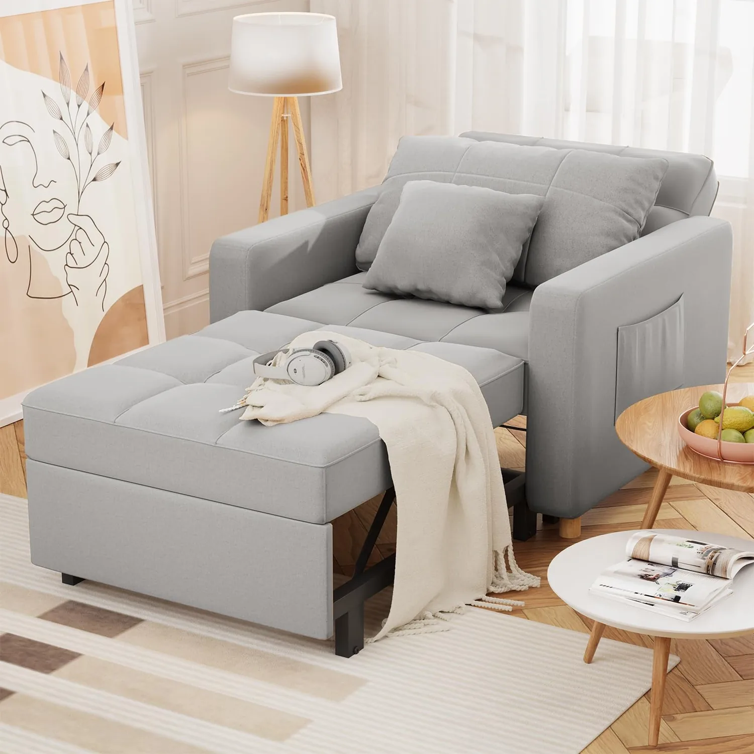 YODOLLA · Gray Convertible Chair Bed 36" | Modern Space-Saving Sleeper Furniture