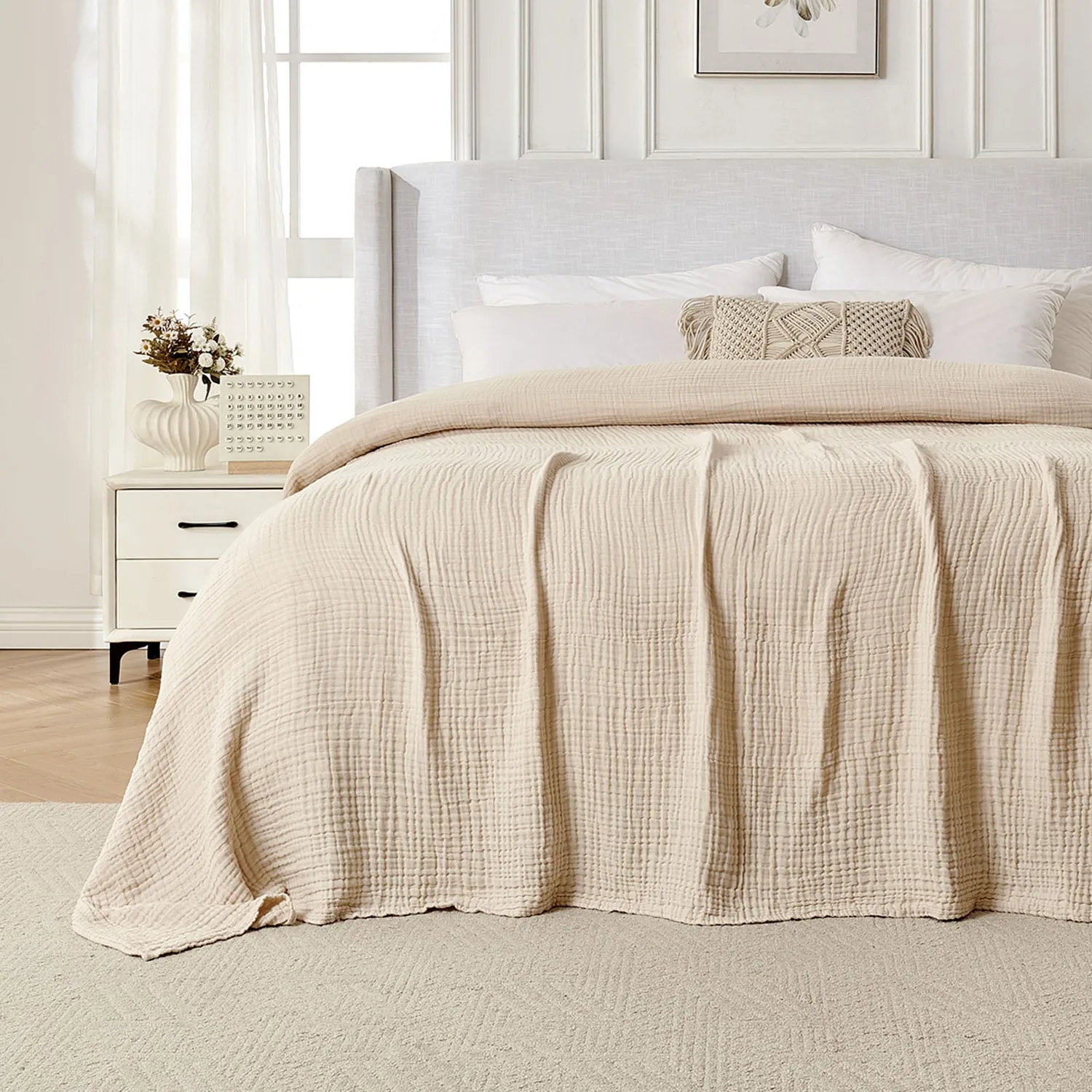 Joydeco 100% Cotton Muslin Throw Blanket for Couch Bed and Sofa, 4-Layer Lightweight and Breathable Soft Gauze Blanket for All Season, Luxury Throws Cotton Blanket Gift — main image