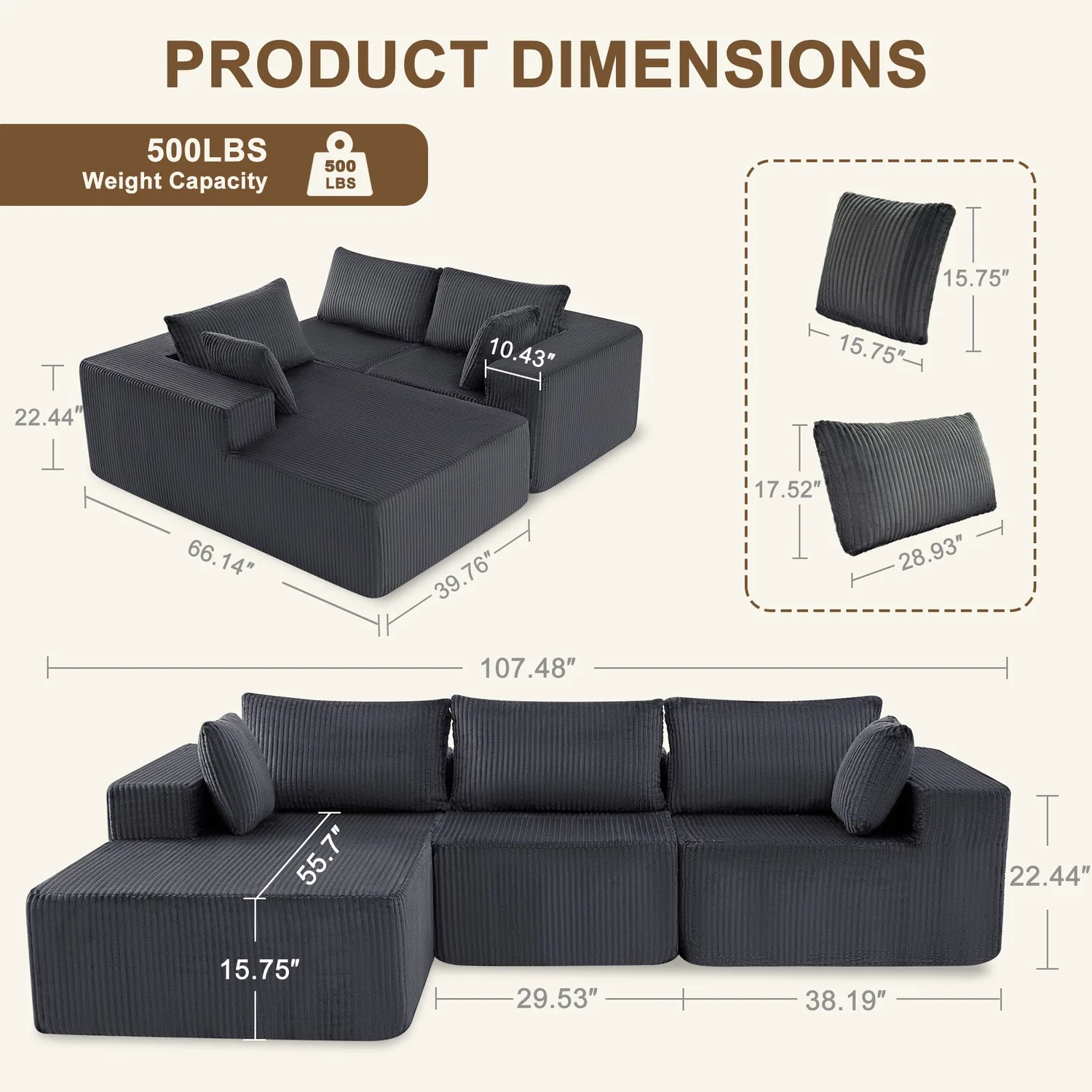 Modern 108" Dark Gray Sectional Sofa - Transform Your Living Space with Modular Design — view 9