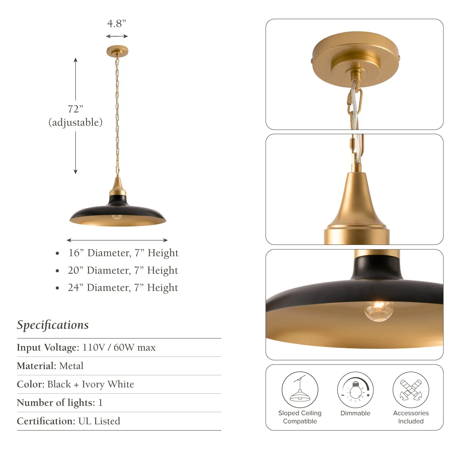 Natalia Black Dome Pendant Light — view 7