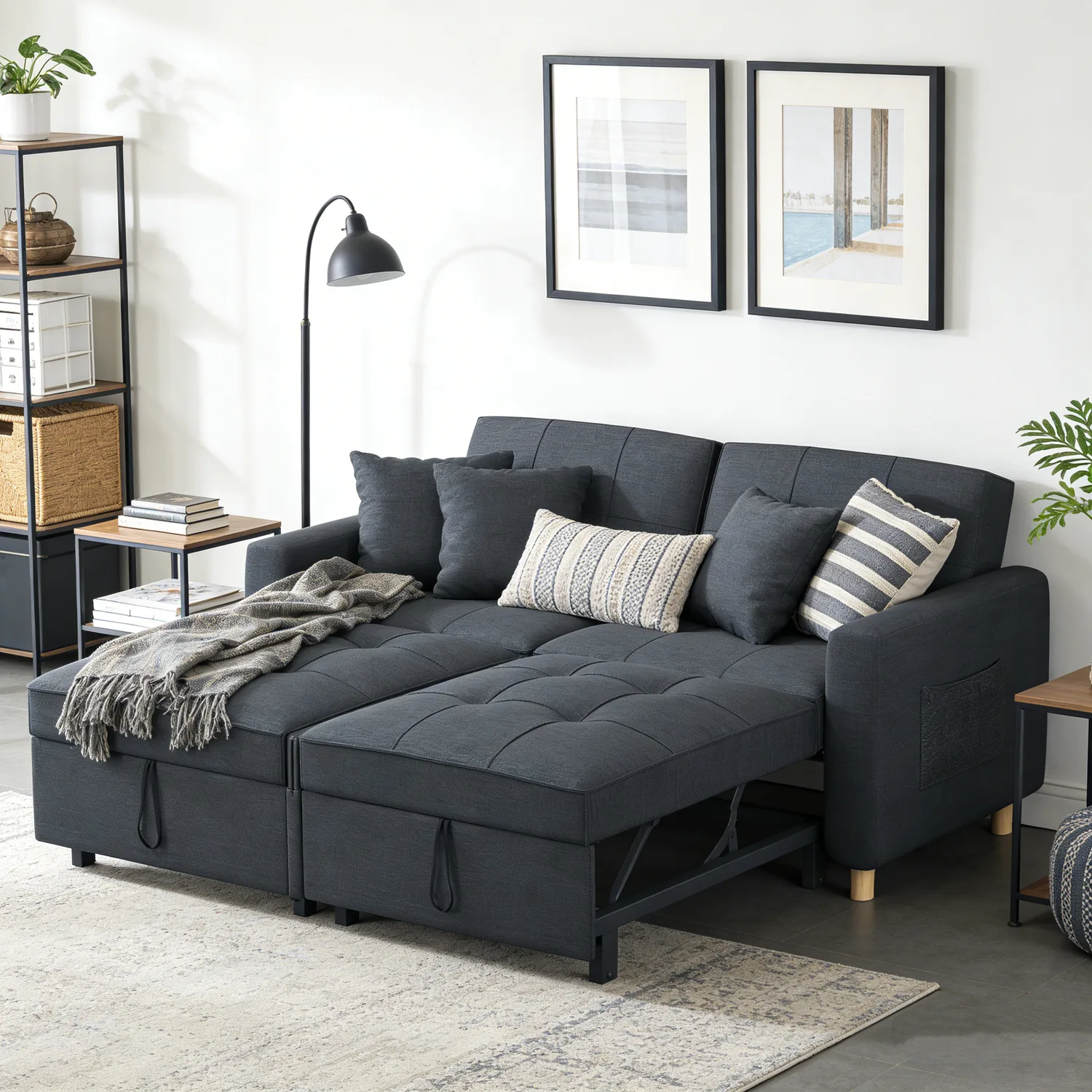Navy Convertible Sofa Bed - Modern 3-in-1 Sleeper Couch for Small Spaces
