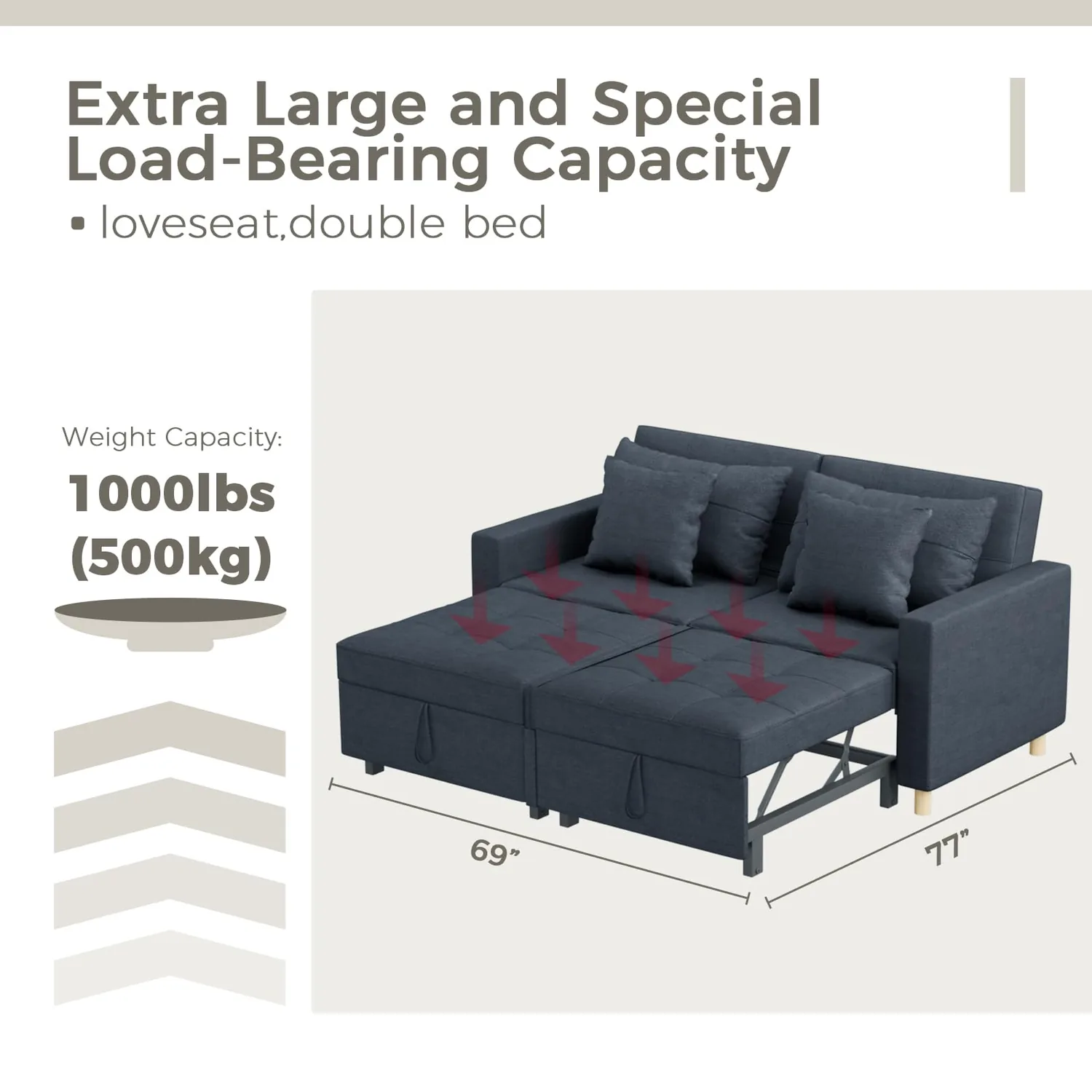 Navy Convertible Sofa Bed - Modern 3-in-1 Sleeper Couch for Small Spaces — view 5