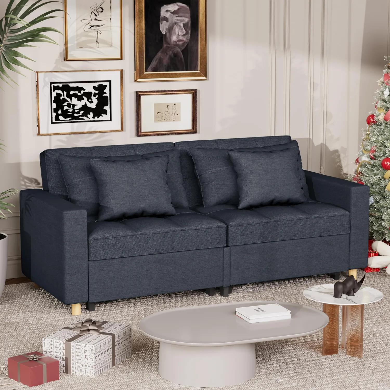 Navy Convertible Sofa Bed - Modern 3-in-1 Sleeper Couch for Small Spaces — view 8