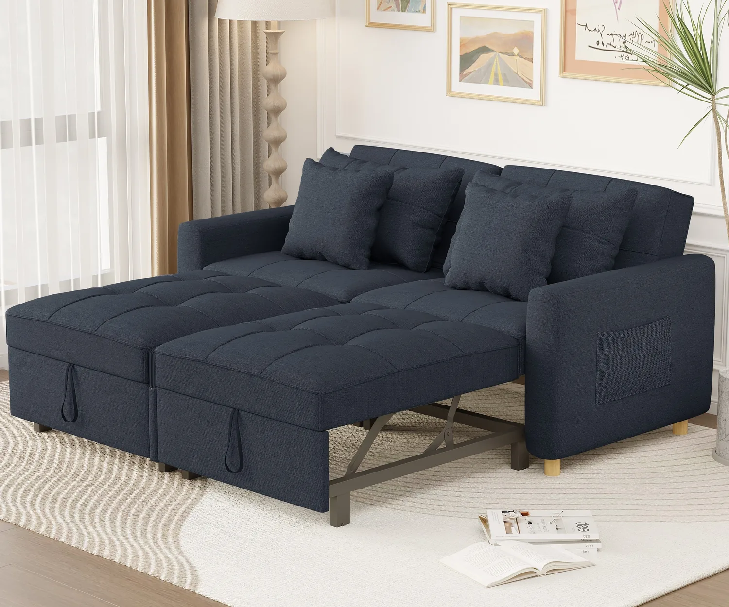 Navy Convertible Sofa Bed - Modern 3-in-1 Sleeper Couch for Small Spaces — view 9