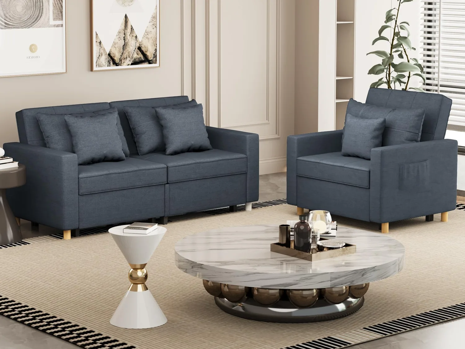 Navy Convertible Sofa Bed - Modern 3-in-1 Sleeper Couch for Small Spaces — view 10