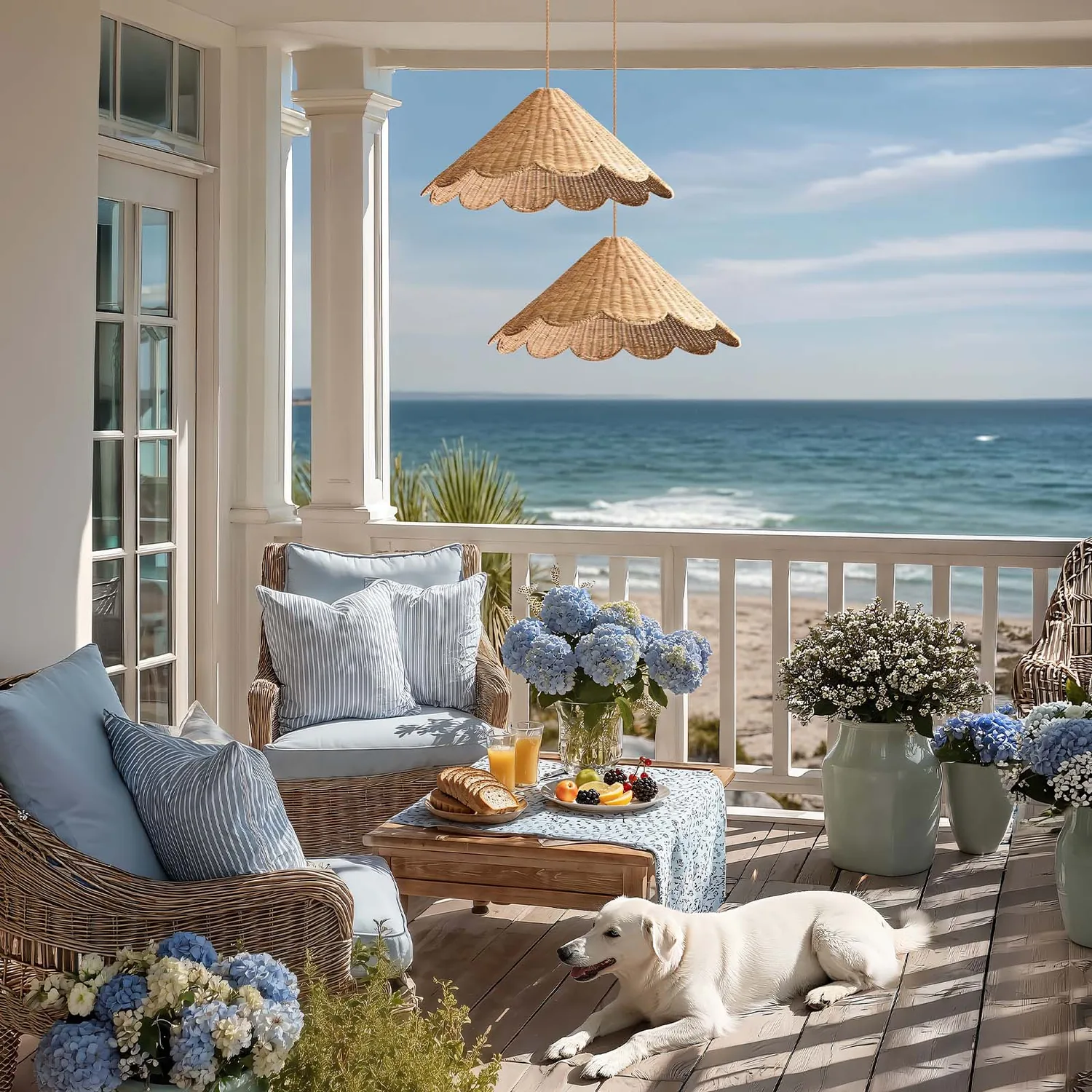 Outdoor Daisy Cone Rattan Pendant Light — view 7