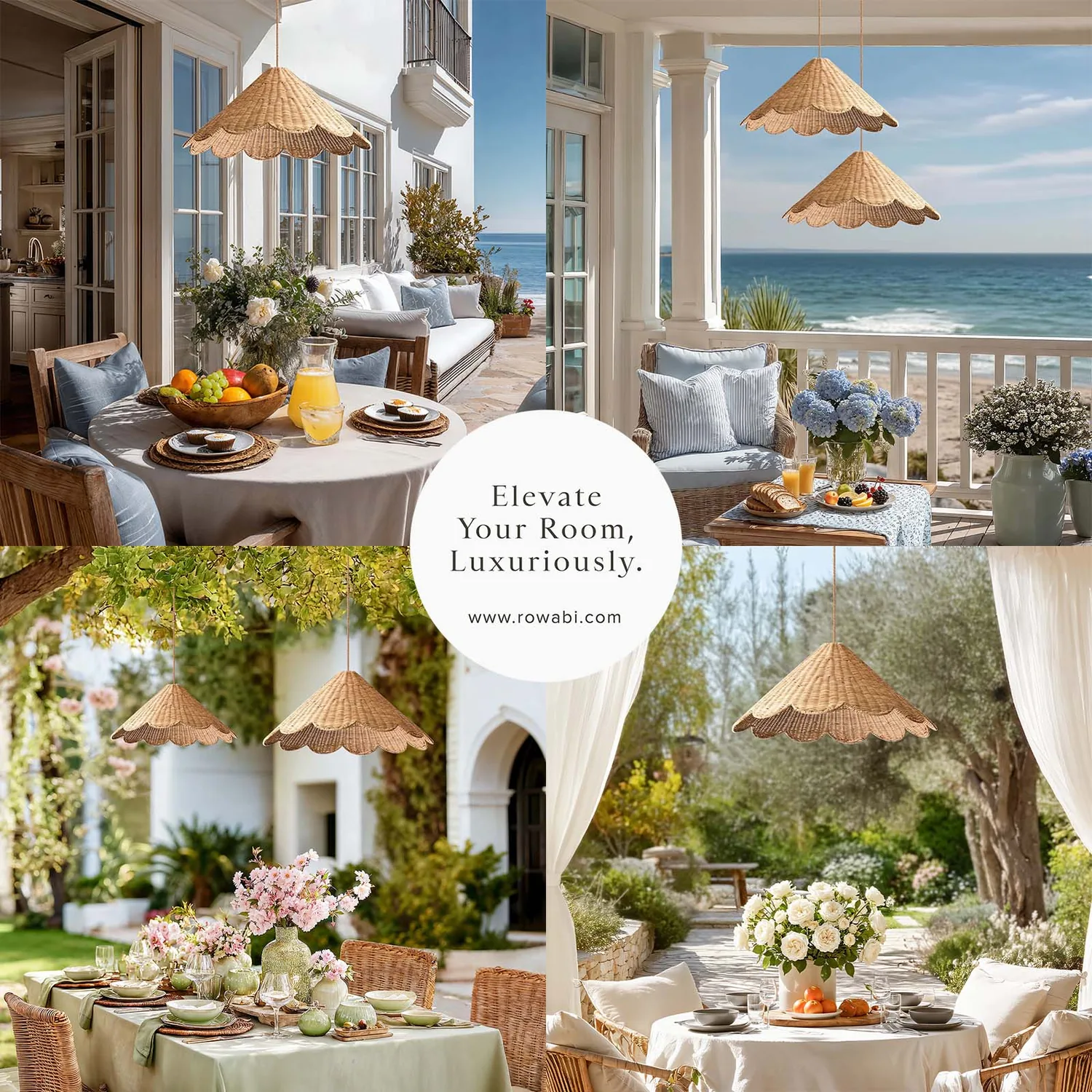 Outdoor Daisy Cone Rattan Pendant Light — view 8