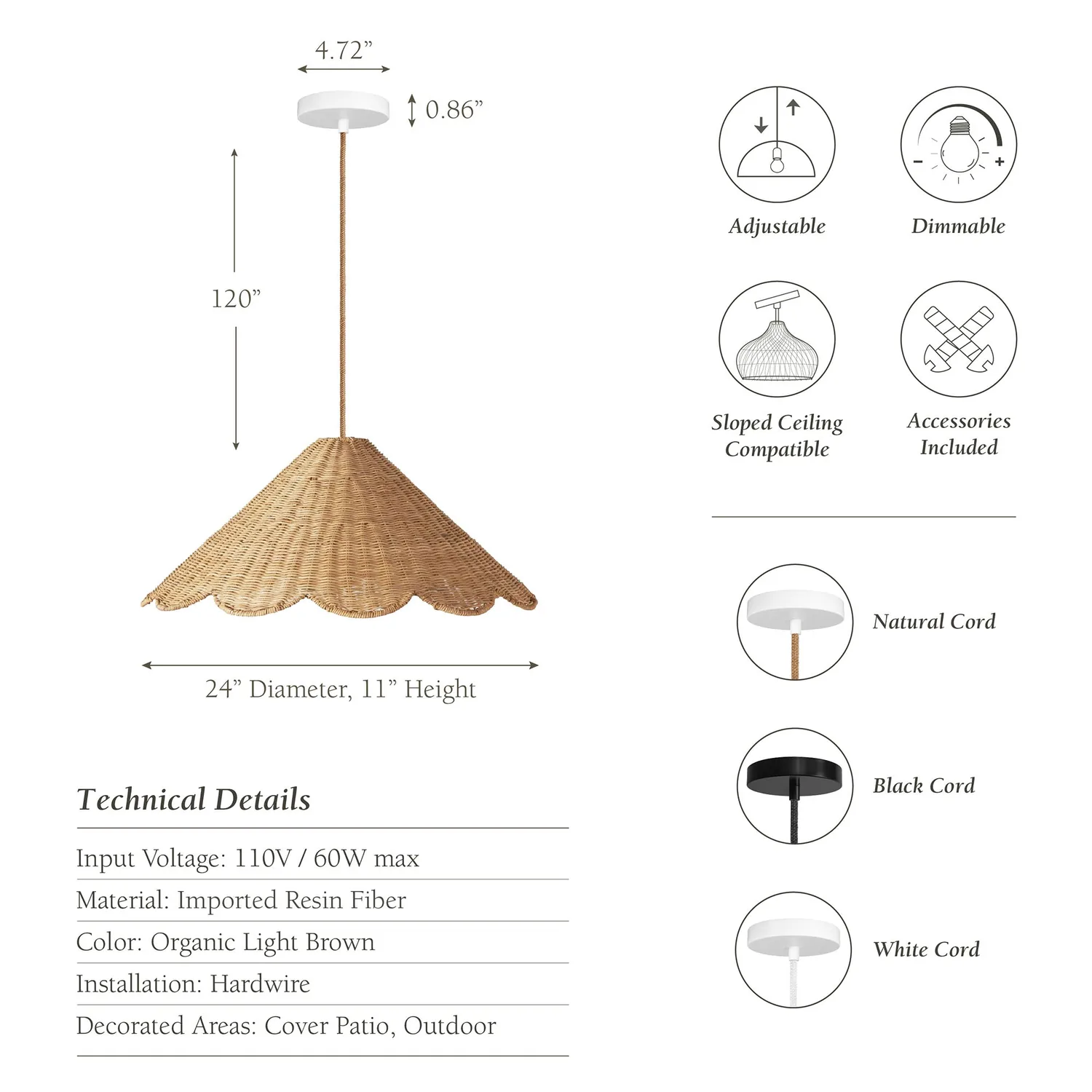Outdoor Daisy Cone Rattan Pendant Light — view 9