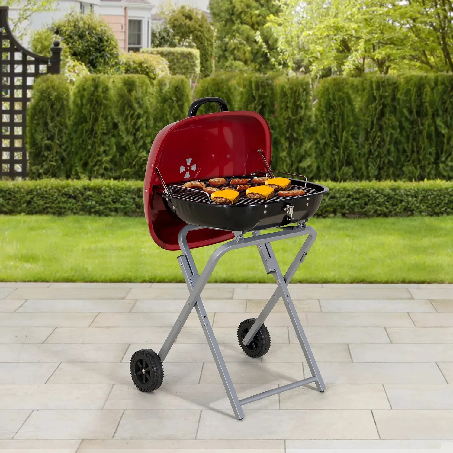 Portable Charcoal Grill in Red with Charcoal Tray and Grate — main image