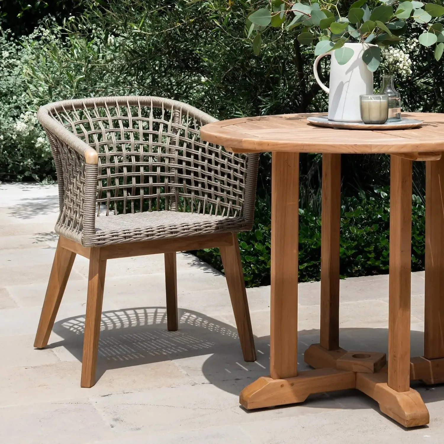Ravoli Teak and Rope Outdoor Dining Arm Chair (Taupe) — main image