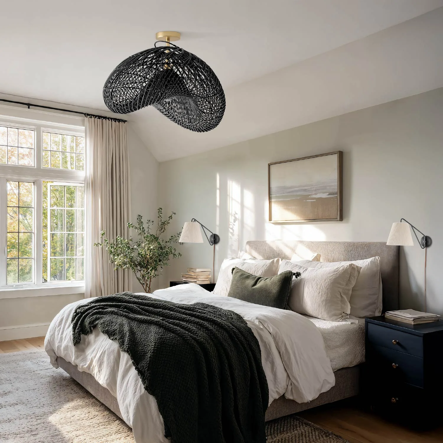 Sepherina Black Rattan Flush Mount Light — view 7