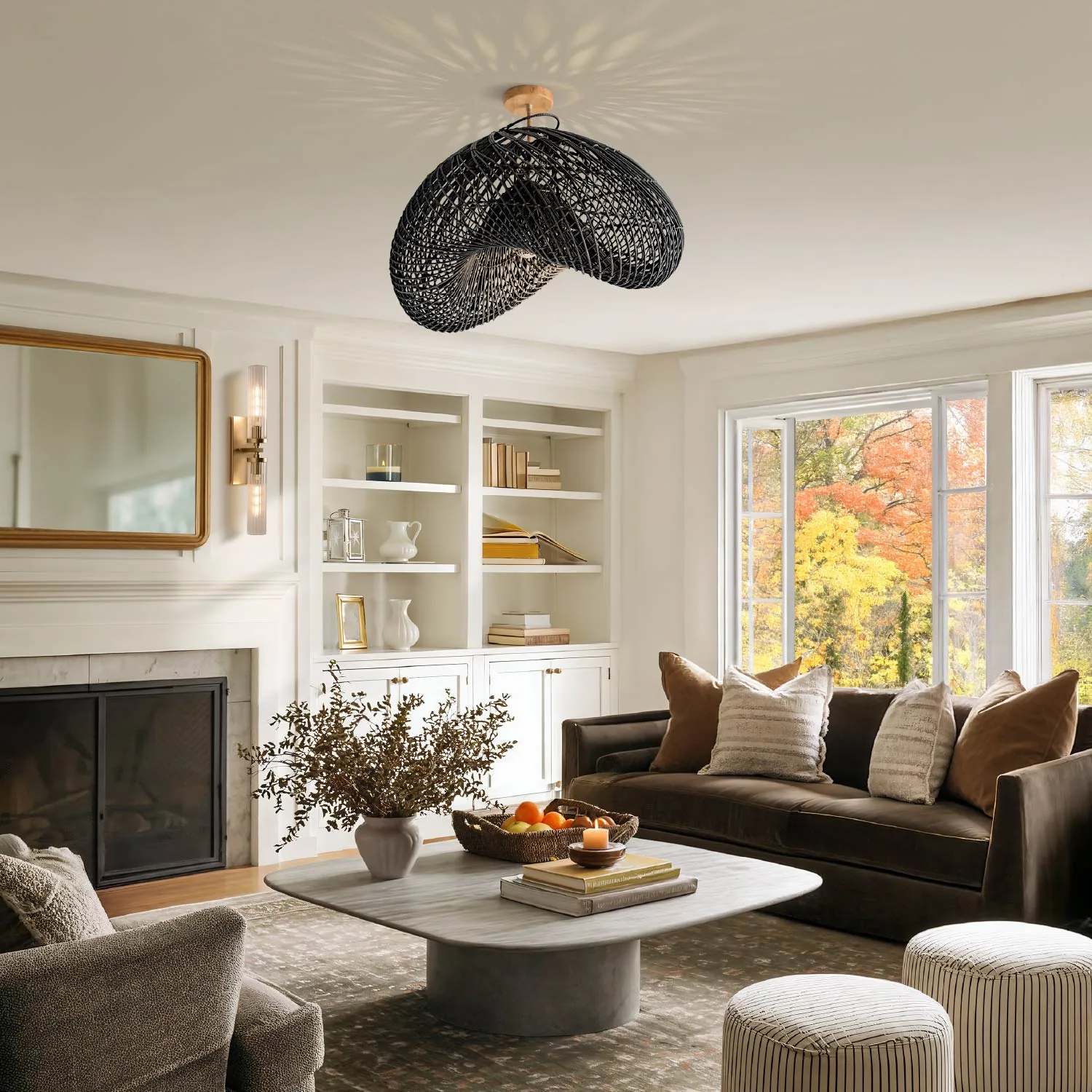 Sepherina Black Rattan Flush Mount Light — view 8
