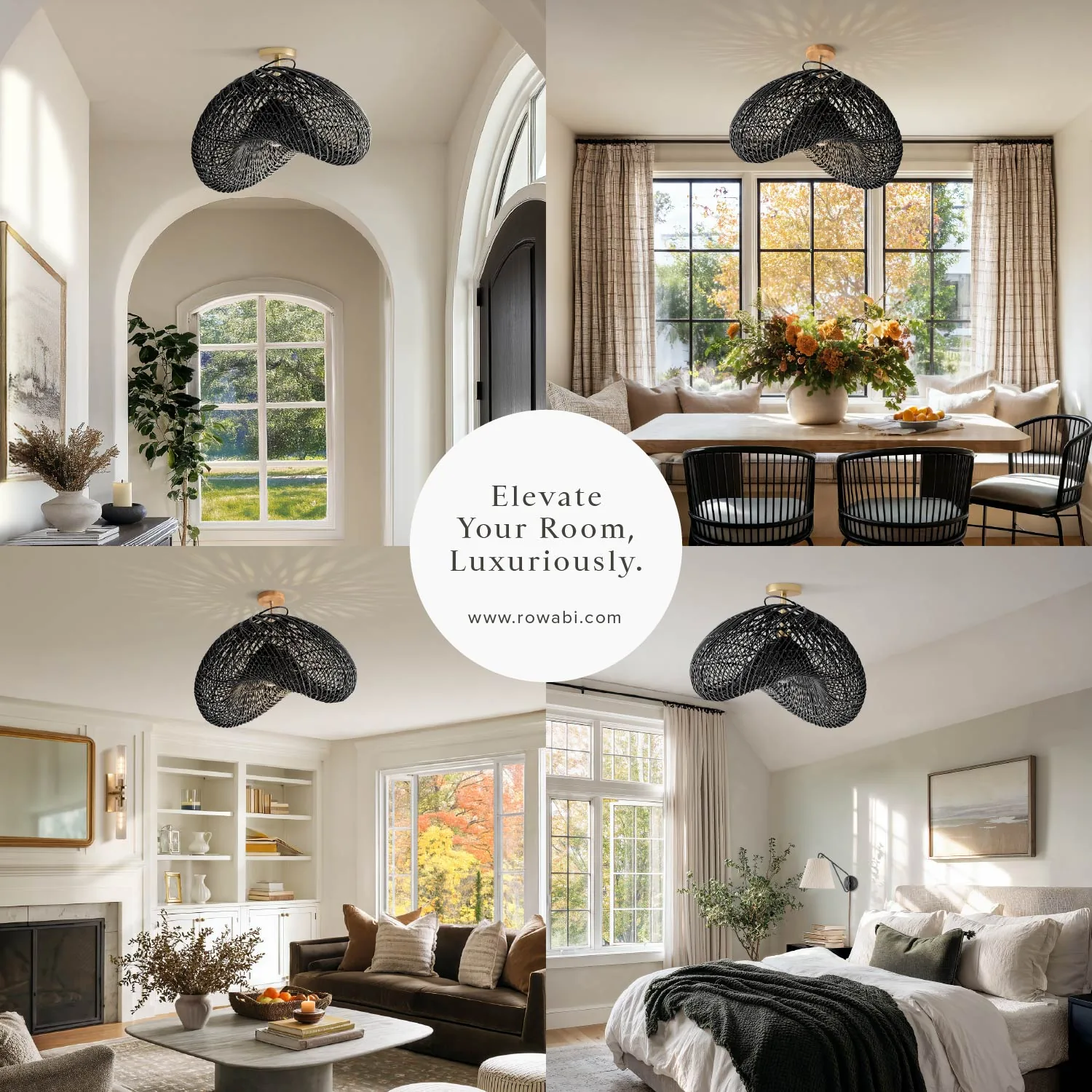 Sepherina Black Rattan Flush Mount Light — view 9