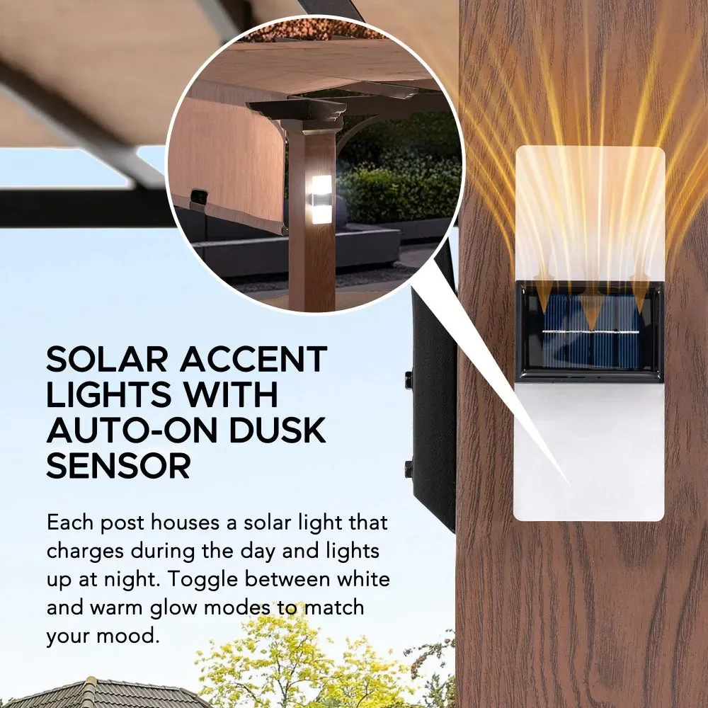 SUNJOY 11x11 Wood-Look Finish Metal Pergola with Sliding Canopy & Solar Lights — view 4
