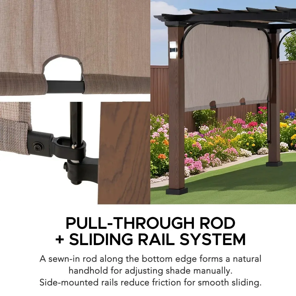 SUNJOY 11x11 Wood-Look Finish Metal Pergola with Sliding Canopy & Solar Lights — view 6