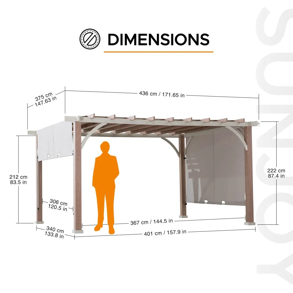 SUNJOY 12x14 Pergola with Sliding Shade Roof & Woodgrain Steel Frame — view 3