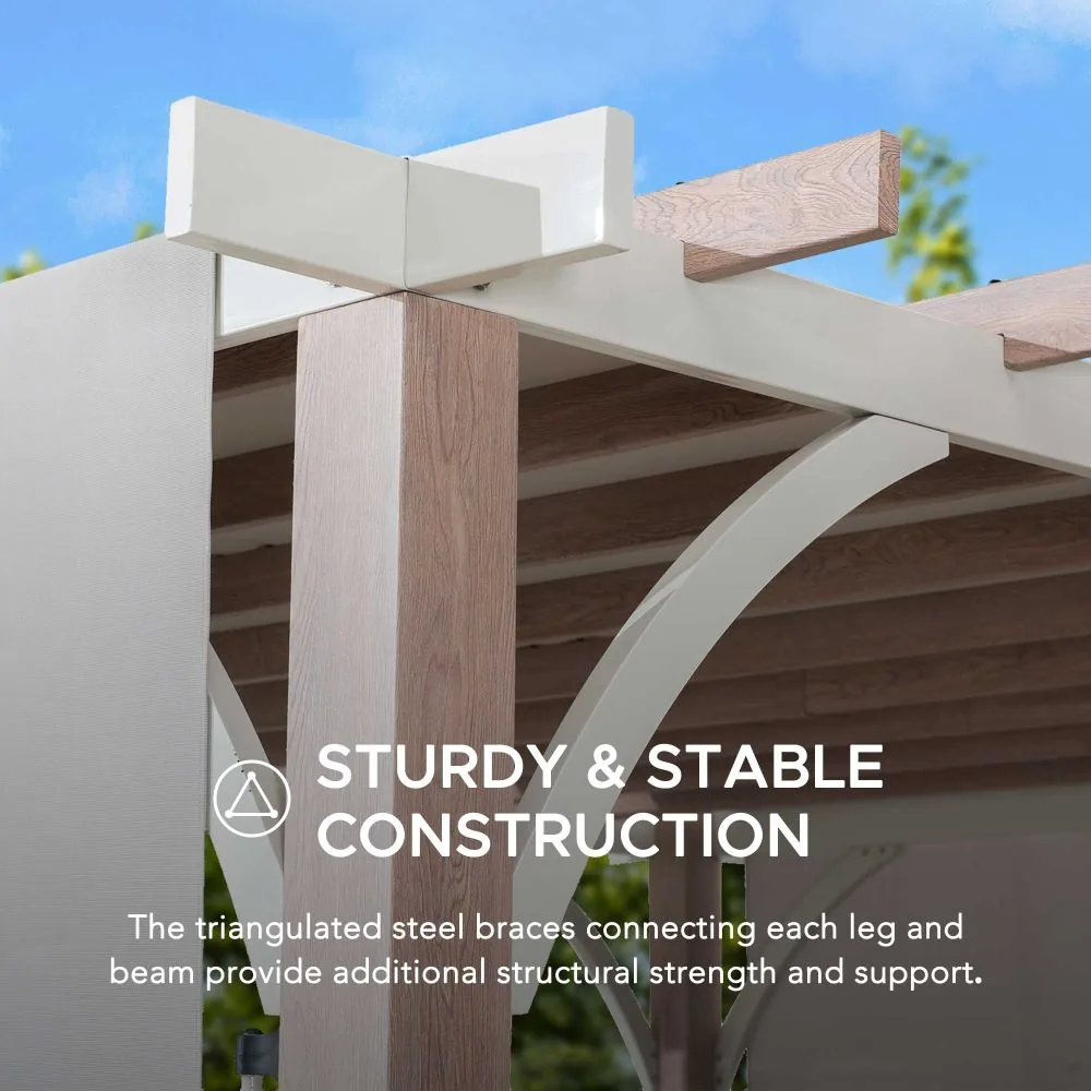SUNJOY 12x14 Pergola with Sliding Shade Roof & Woodgrain Steel Frame — view 6