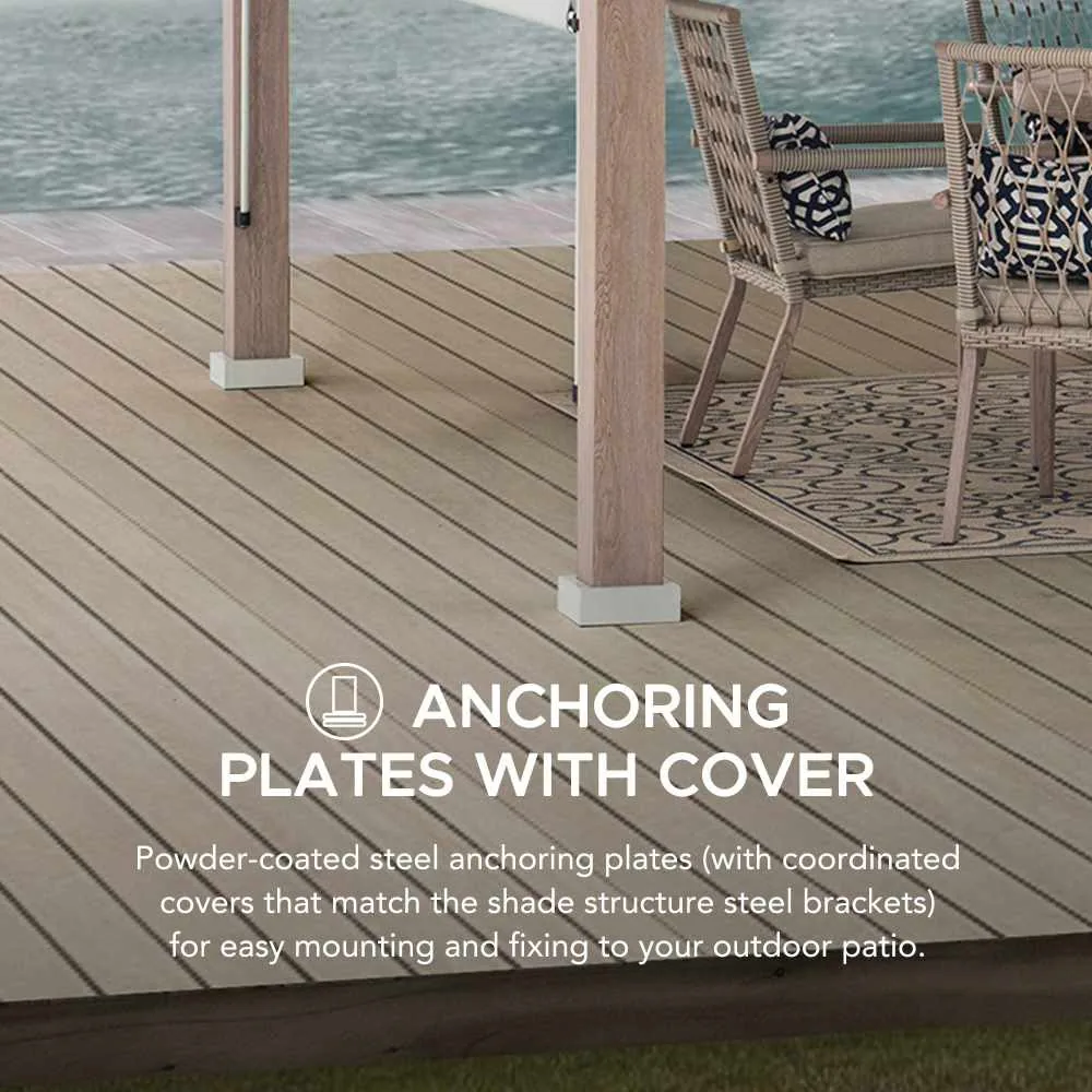 SUNJOY 12x14 Pergola with Sliding Shade Roof & Woodgrain Steel Frame — view 8
