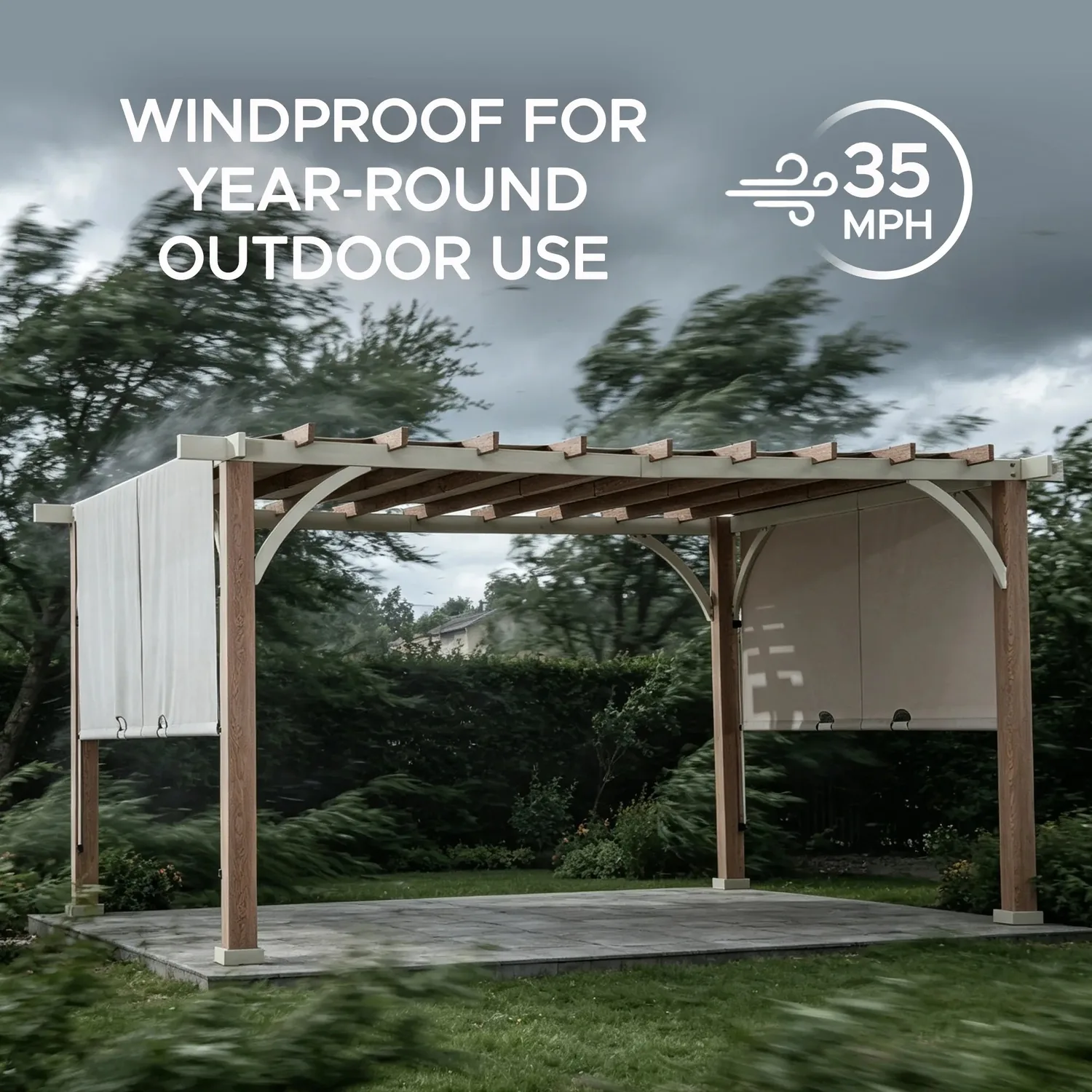 SUNJOY 12x14 Pergola with Sliding Shade Roof & Woodgrain Steel Frame — view 9