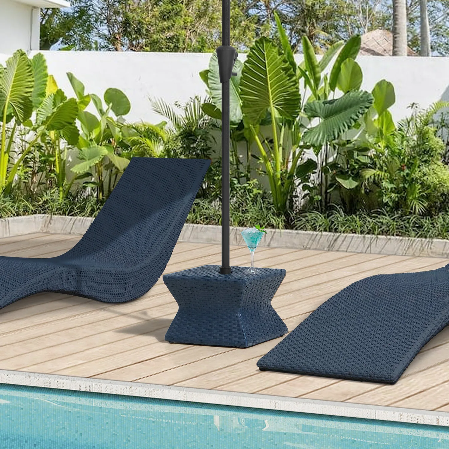 SUNJOY 16 Inch Wicker & Aluminum Small Patio Umbrella Table - Navy — main image