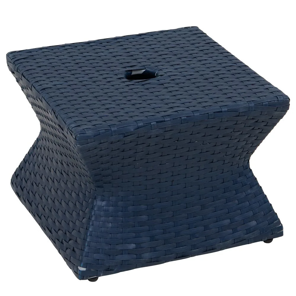 SUNJOY 16 Inch Wicker & Aluminum Small Patio Umbrella Table - Navy — view 2