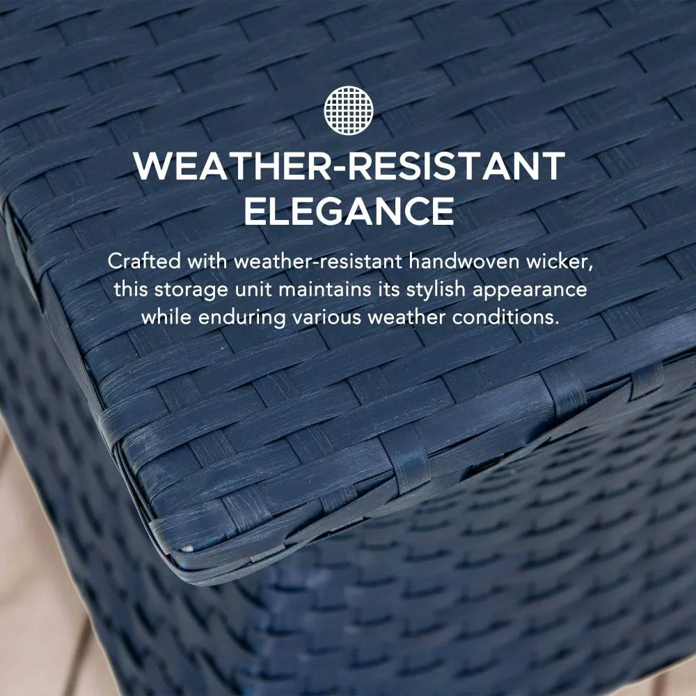 SUNJOY 16 Inch Wicker & Aluminum Small Patio Umbrella Table - Navy — view 3