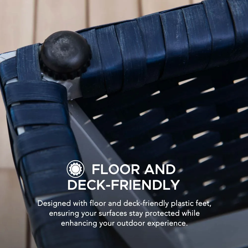 SUNJOY 16 Inch Wicker & Aluminum Small Patio Umbrella Table - Navy — view 5