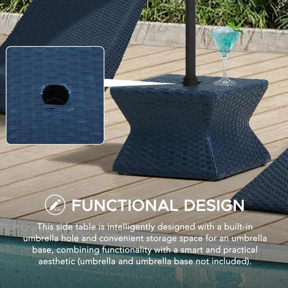 SUNJOY 16 Inch Wicker & Aluminum Small Patio Umbrella Table - Navy — view 6