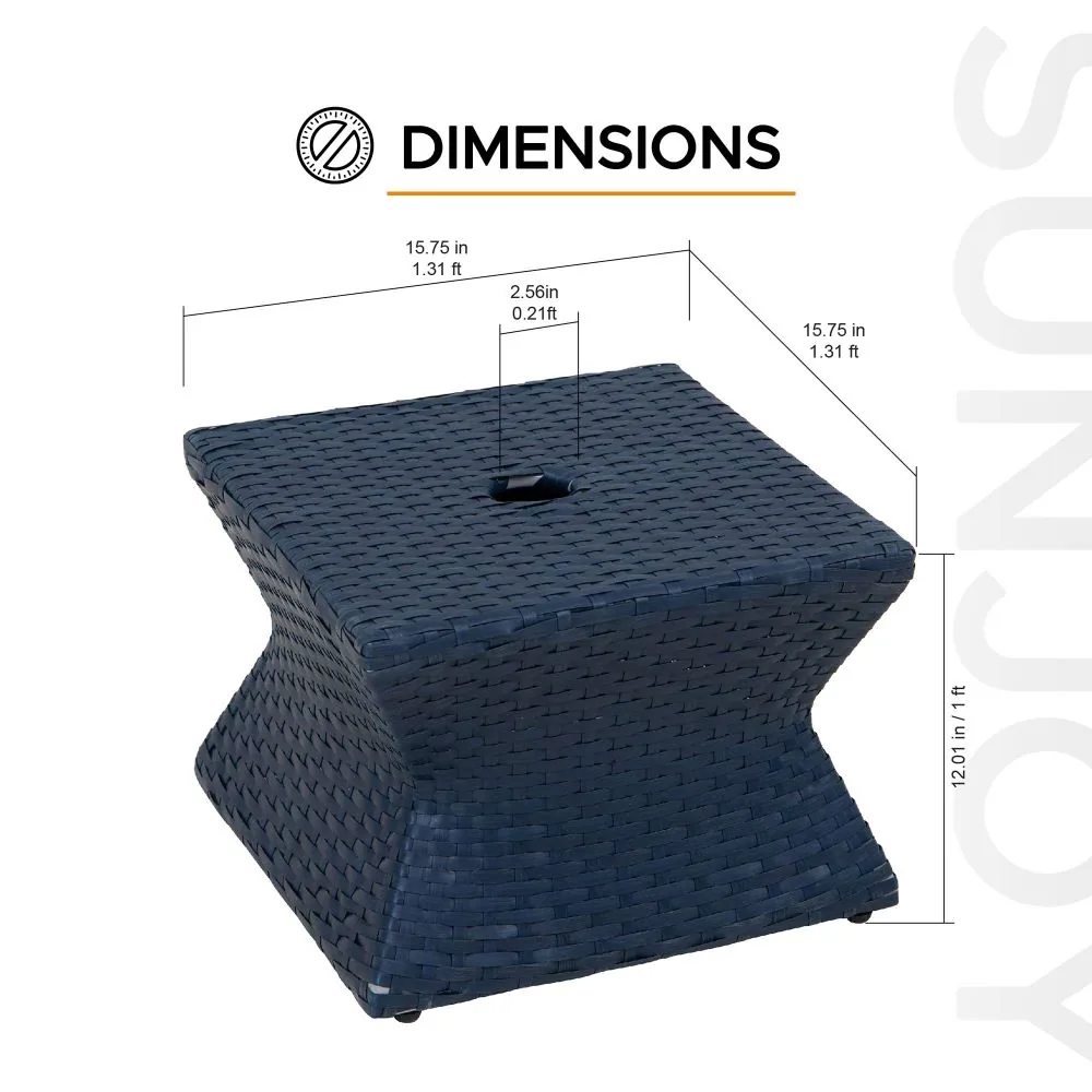 SUNJOY 16 Inch Wicker & Aluminum Small Patio Umbrella Table - Navy — view 7