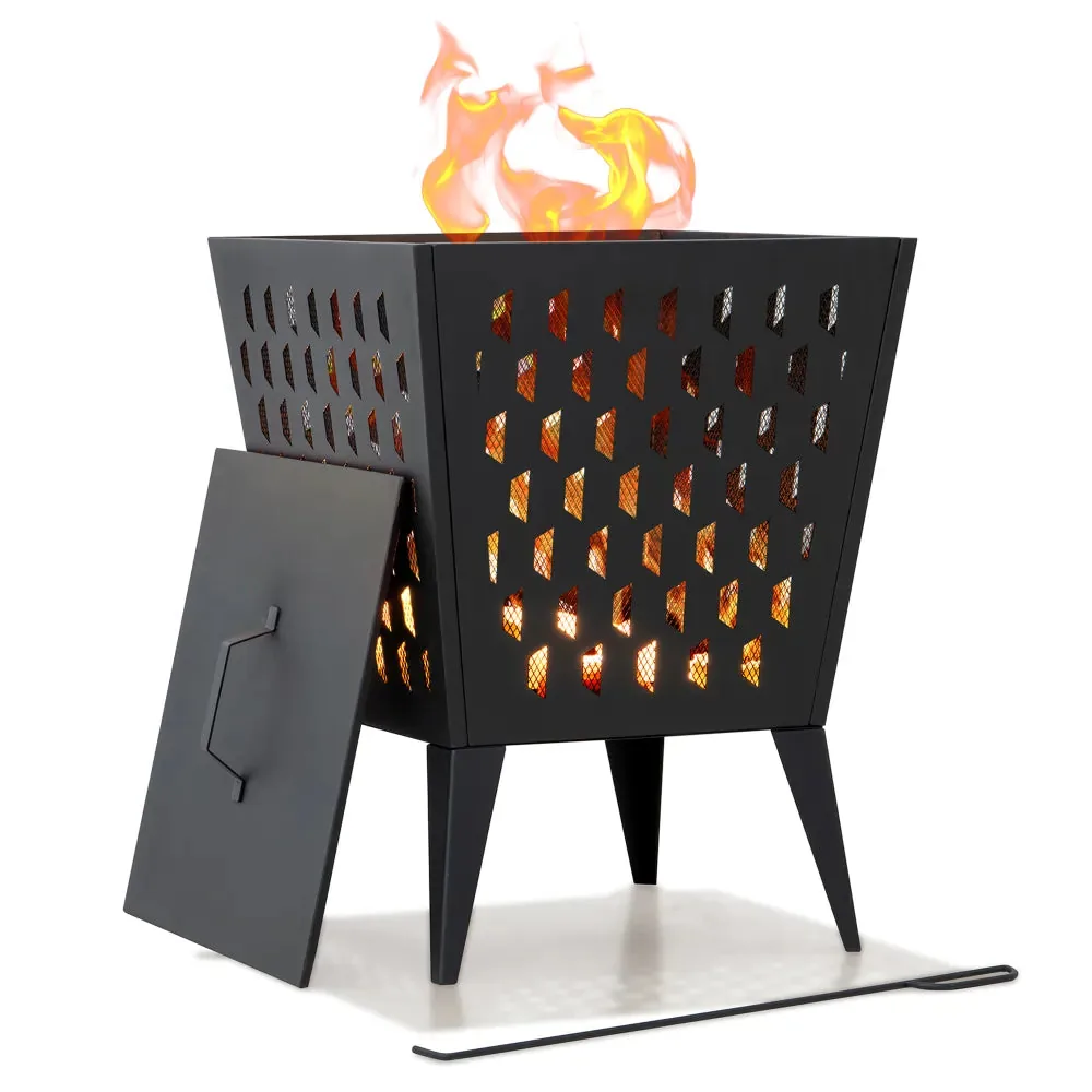 SUNJOY 18 Inch Backyard Wood Burning Fire Pit with Fire Poker and Lid — main image