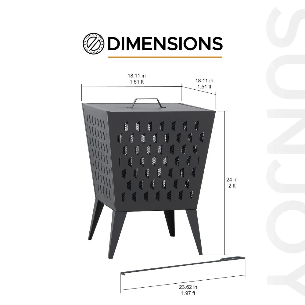 SUNJOY 18 Inch Backyard Wood Burning Fire Pit with Fire Poker and Lid — view 4